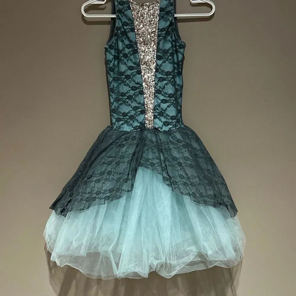 Revolution Dance Costume Tute Sequins Body suit Tulle Greyish Light Blue